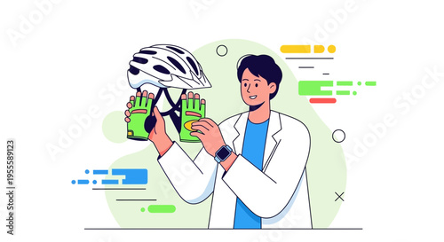 Cyclist Holding Helmet and Gloves, Ready for Outdoor Sport Activity