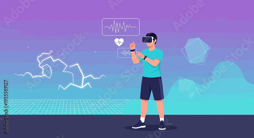 Man in VR headset experiencing futuristic health data visualization