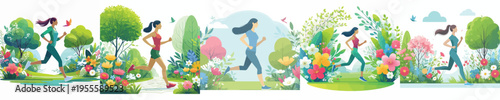 vector of woman jogging casually during spring