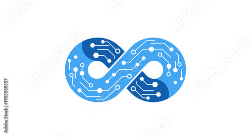 Digital infinity loop symbol representing technology, connectivity and continuous process