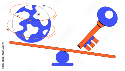 Seesaw Balancing Spinning World Globe and House Key for Travel vs Settling Down Concept on Transparent Background