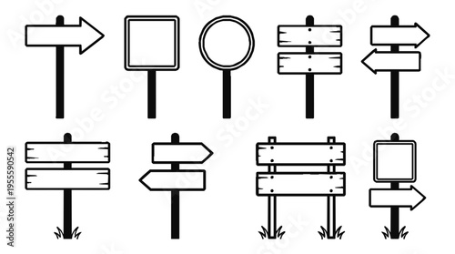 Directional signboard icon system with balanced collage of pointers and blanks