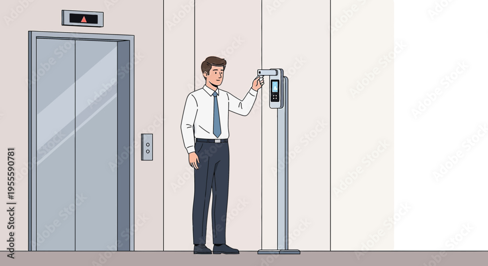 Fototapeta premium Man using access control system at elevator, office building, modern technology, security check