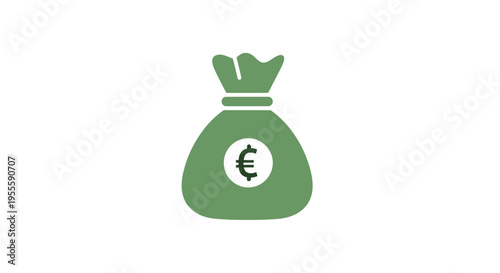 A symbolic depiction of a green money bag featuring a euro currency symbol illustration