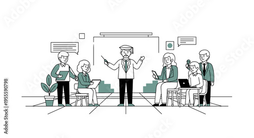 Diverse group of people attending a presentation or workshop with a speaker