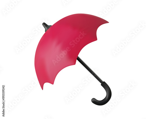 Vibrant red open umbrella in a 3D style. Minimalist protection symbol for weather, rain, and insurance concepts.