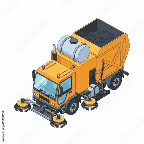 Isometric Street Sweeper Truck for Urban Cleaning and Waste Management.