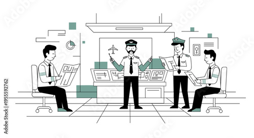 Air traffic controllers in a modern control room coordinating flight operations