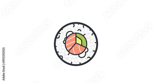 Minimalist sushi illustration showcasing fresh ingredients in a stylish circular design