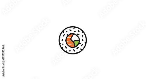 Minimalistic Illustration of a Sushi Roll with Vibrant Colors and Clean Lines