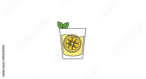 Refreshing summer drink in a glass with lemon slice and a mint leaf
