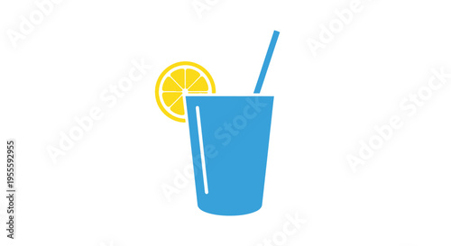 Refreshing summer drink illustration with a lemon slice and a straw in minimalist style