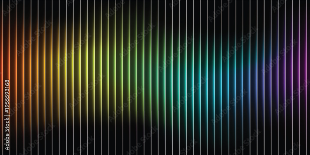 Fototapeta premium A futuristic, banded texture with a fractal glass effect and a smooth, flowing rainbow neon gradient. A bold, dynamic design combines bright colors and geometric visuals. Vector illustration.