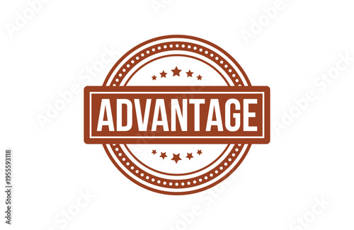 A circular brown stamp design with a white rectangular box containing the word advantage in caps Vector, illustration Stamp Icon.