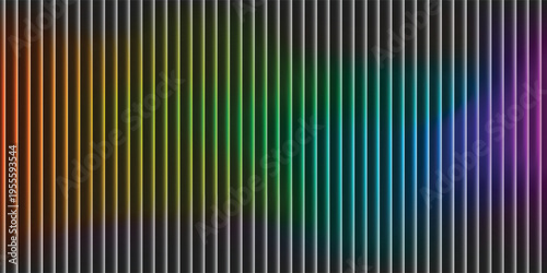 A futuristic, banded texture with a fractal glass effect and a smooth, flowing rainbow neon gradient. A bold, dynamic design combines bright colors and geometric visuals. Vector illustration.