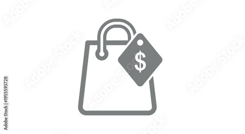 Shopping bag icon with dollar symbol representing retail, commerce and purchase concepts