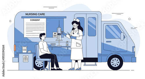 Mobile Nursing Care: Patient Receives Vaccination from Nurse in Van