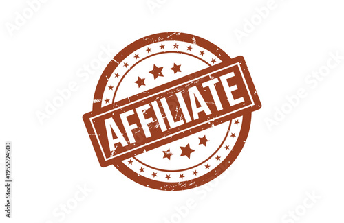 A vintage brown circular rubber stamp design with the word affiliate displayed in white letters Vector, illustration Stamp Icon.
