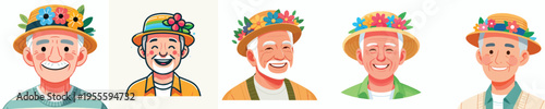 half body vector of grandpa wearing flower hat in spring