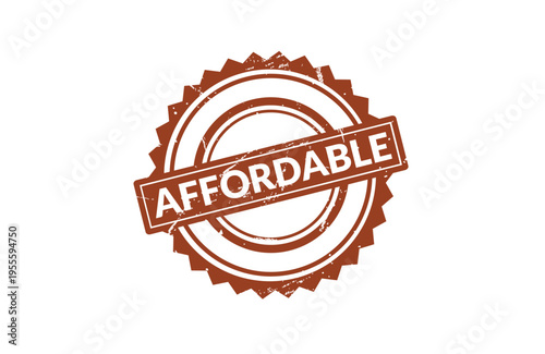 A brown rubber stamp design featuring the word affordable inside a classic jagged circular border Vector, illustration Stamp Icon.