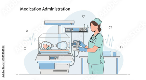 Nurse Administering Medication to Newborn in Incubator, Neonatal Care