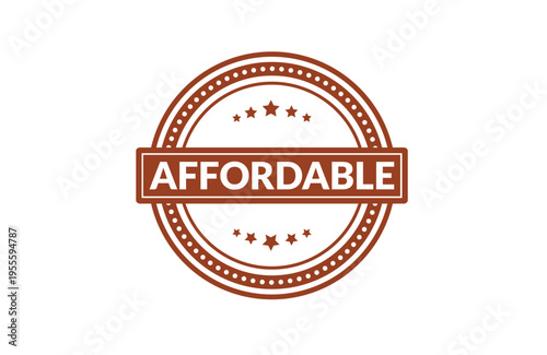 A circular brown stamp design with the word affordable written in white block capital letters Vector, illustration Stamp Icon.