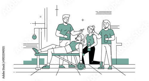 Fitness trainer guiding a woman during a workout session with a weight on a bench