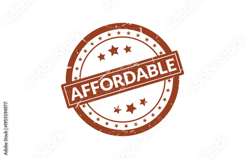 A brown rubber stamp design featuring the word affordable with a distressed texture and stars Vector, illustration Stamp Icon.