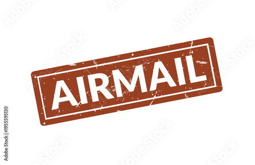 A vintage brown airmail rubber stamp with a distressed texture isolated on a white background Vector, illustration Stamp Icon.