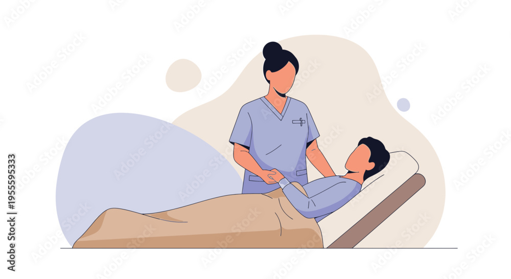 Fototapeta premium Nurse caring for patient in hospital bed, medical check-up, healthcare concept