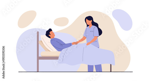 Nurse Caring for Patient in Hospital Bed, Empathy and Healthcare Concept