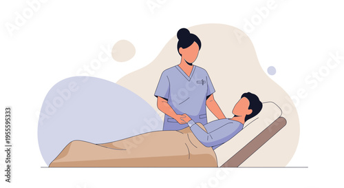 Nurse caring for patient in hospital bed, medical check-up, healthcare concept