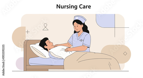 Nurse Caring for Patient in Hospital Bed, Medical Assistance and Healthcare Concept