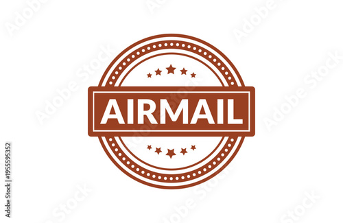 A brown vintage style circular stamp graphic featuring the word airmail with decorative star icons Vector, illustration Stamp Icon.