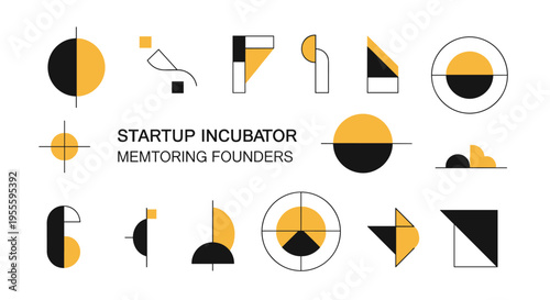 Startup incubator and mentoring founders abstract geometric shapes and icons