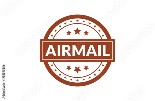 A vintage style brown airmail rubber stamp design with star icons isolated on a white background Vector, illustration Stamp Icon.