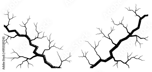 Broken wall or dry earth ground with deep cracks in graphic black and white style