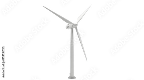 Single white wind turbine isolated on transparent background