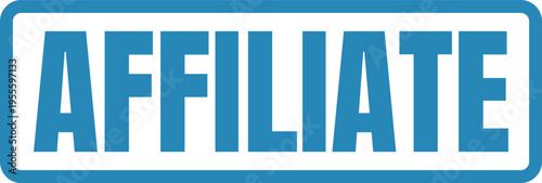 A bold blue rectangular button design featuring the word affiliate in clean capital sans-serif Vector, illustration Stamp Icon.