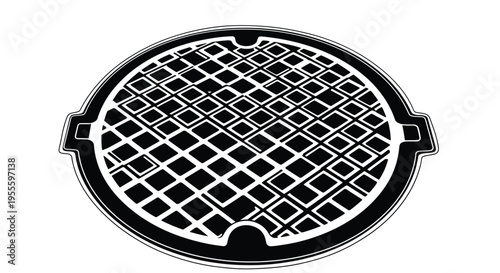 Silhouette of a manhole cover with a lattice pattern