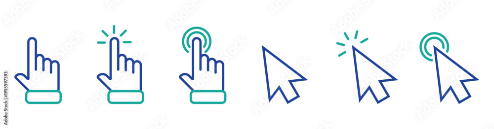 Fototapeta premium Finger Tap and Cursor Click Vector Icons Pack
