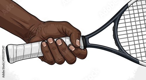 Close up of hand holding tennis racket grip