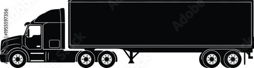 Black silhouette of a semi truck with trailer