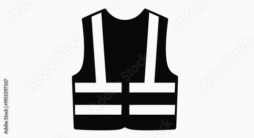 Black and white construction worker silhouette wearing a safety vest