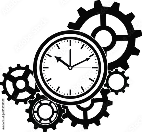 Steampunk clock silhouette with gear mechanism