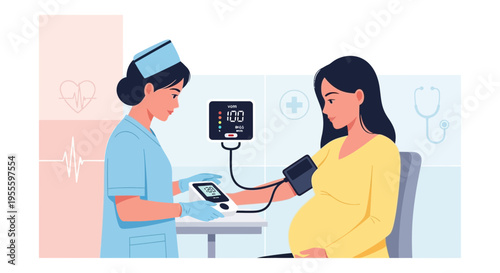 Doctor checks pregnant woman's blood pressure, healthcare, pregnancy checkup, medical examination