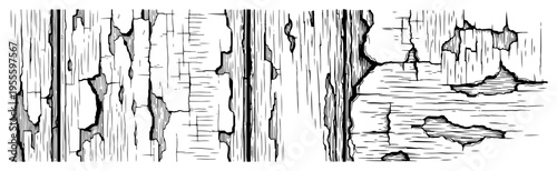 Vintage woodcut engraving of peeling paint and cracked surface texture