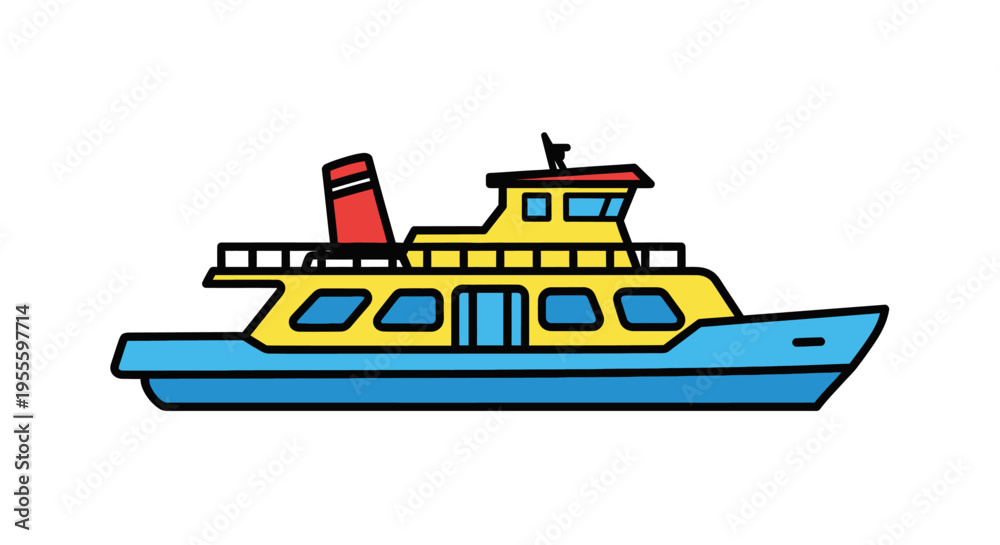 Fototapeta premium Cartoon Style Ferry Boat Vessel.