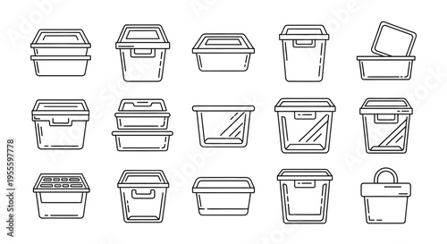 Collection of Various Storage Containers Outlined.