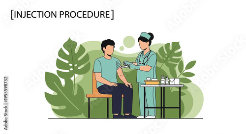 Nurse giving injection to patient, medical procedure, vaccination, healthcare concept